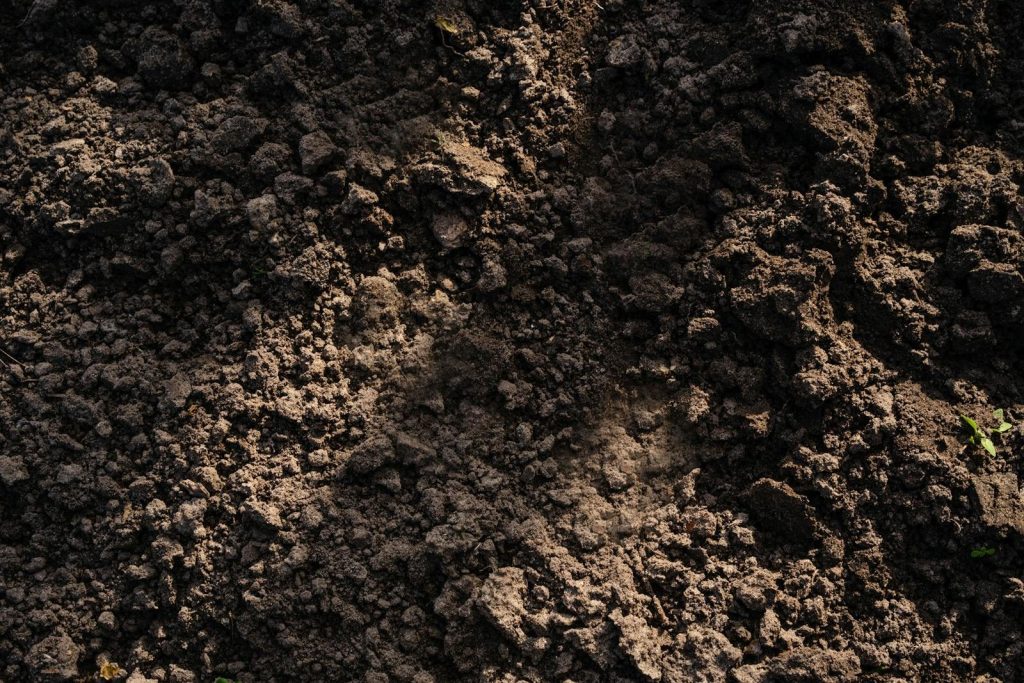 Detailed view of freshly tilled soil, perfect for planting in agriculture and gardening.