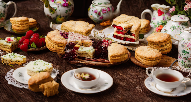 A delightful spread of scones and pastries for an elegant afternoon tea setting.