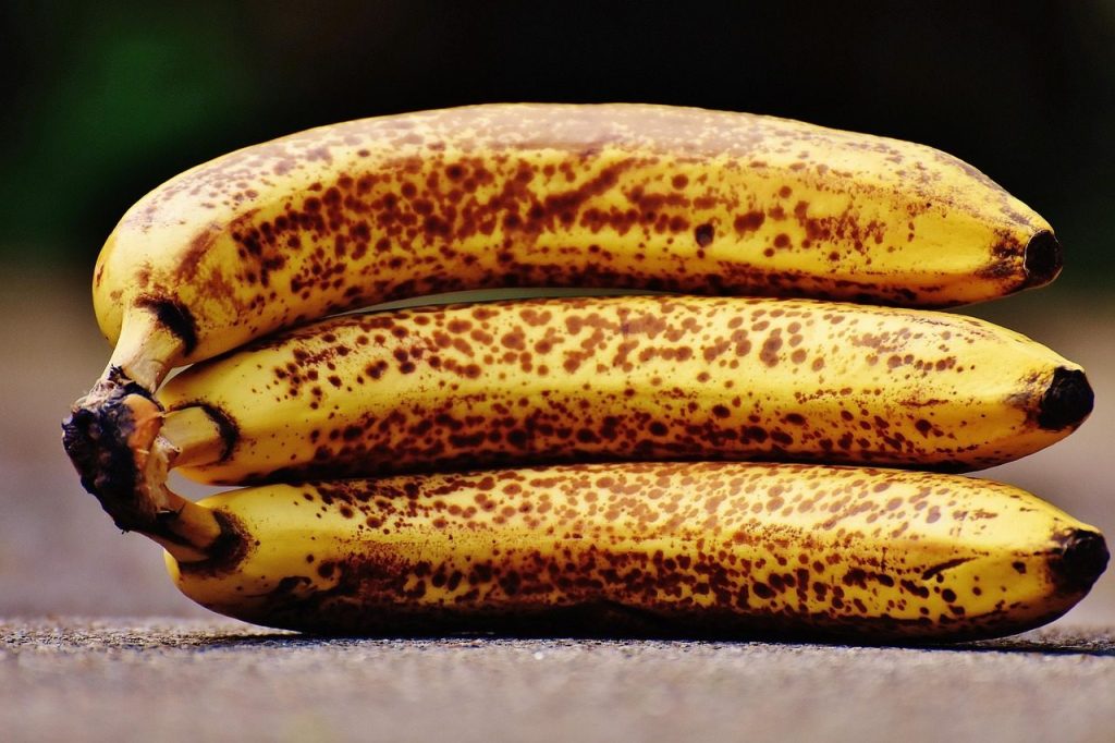bananas, fruit, healthy, yellow, brown spots, banana peel, ripe, nature, close up