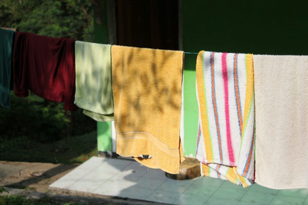 yellow pink and green towel