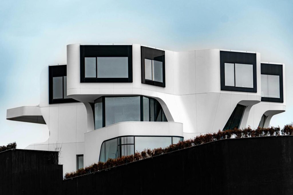 Unique modern architecture building in Ankara with striking geometric design and large windows.
