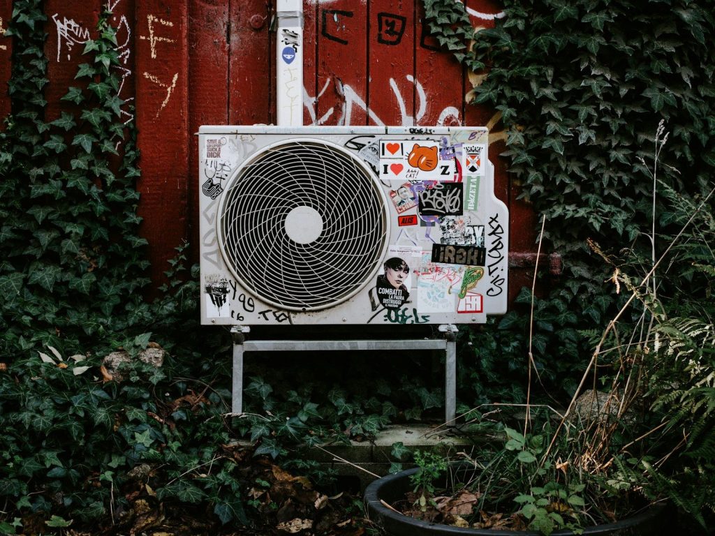 white AC condenser