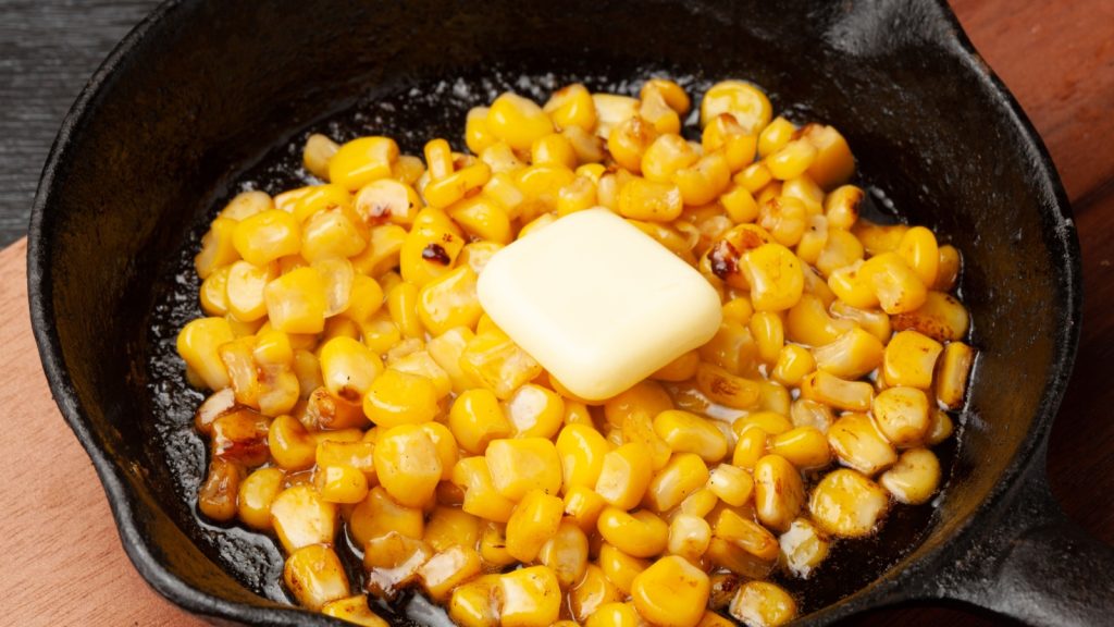 Butter corn cooked in a frying pan