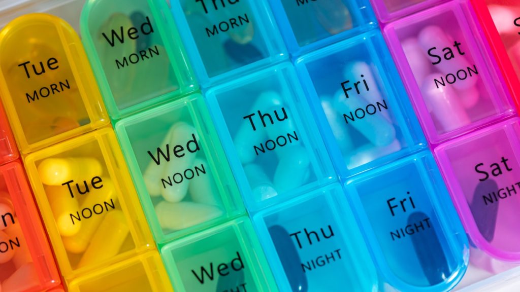 7 Day Weekly Pill Box for 3 Times a Day (Morning, Noon, Night), Daily Portable Travel Pill Box Organiser with different pills or vitamins inside