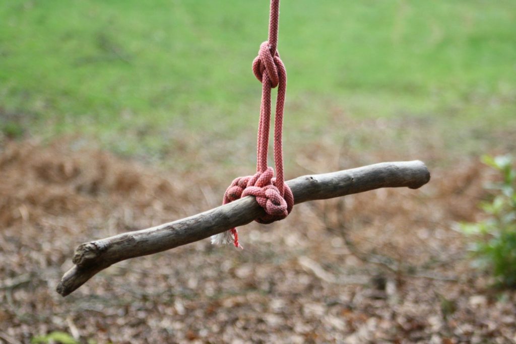 a close up of a rope hanging from a tree