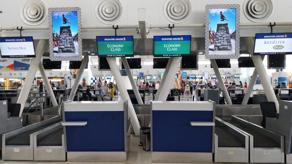 A row of turns at an airport terminal