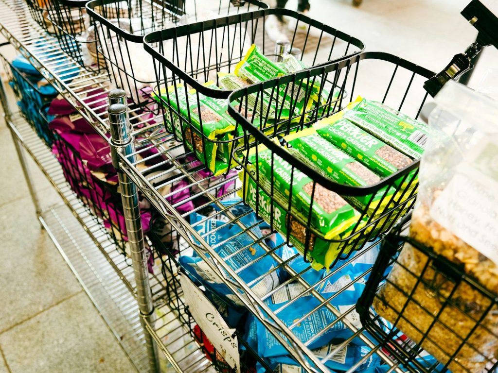 A shopping cart filled with lots of items