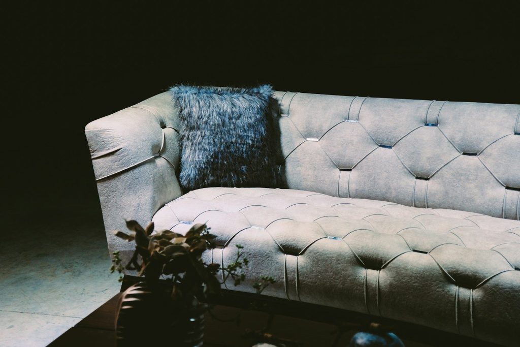 gray and white floral sofa