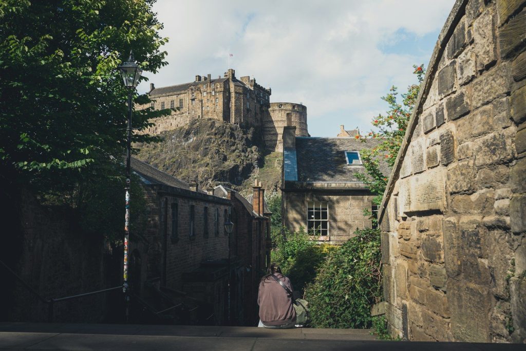 Stone buildings and castle on a hill
